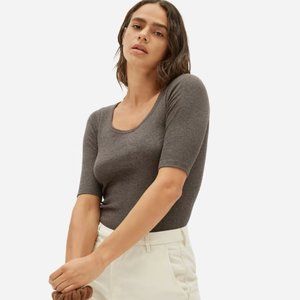NWT Everlane Pima Micro-Rib Scoop Neck in Heathered Fatigue